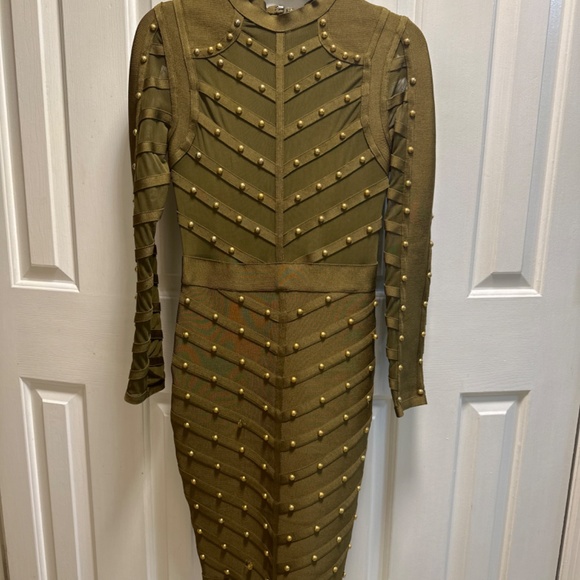 Bandage Dress Olive With Gold beads - Picture 3 of 5